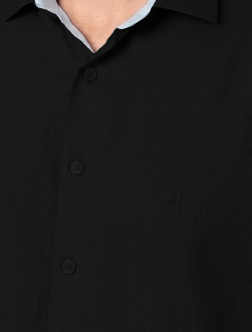 Camisa Dudalina Masculina Manga Curta Slim Superfine Cotton Tricoline Lisa Preta