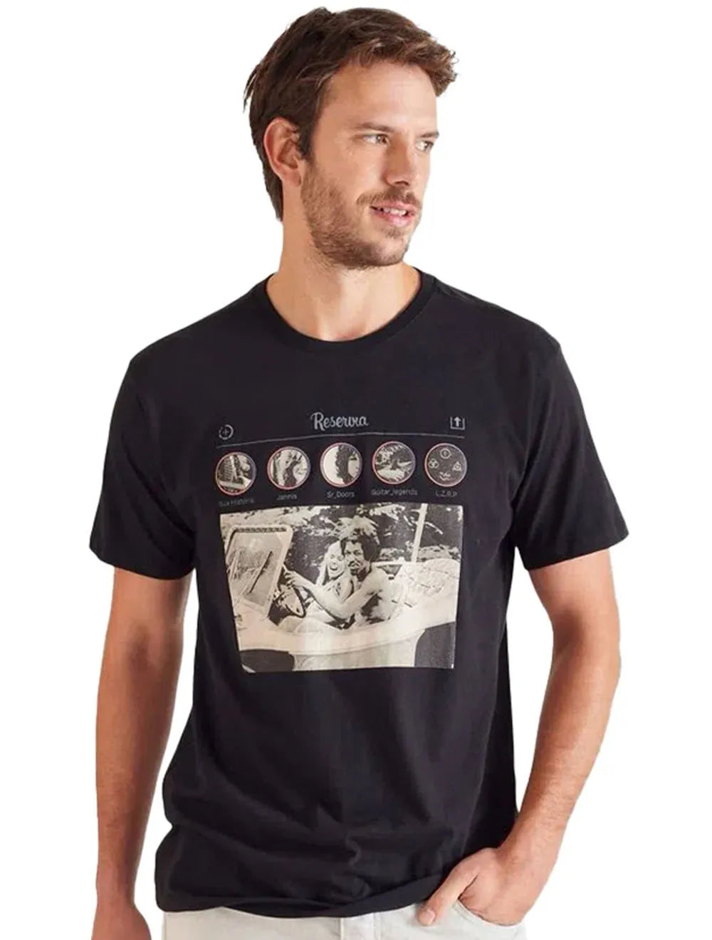 Camiseta Reserva Masculina Rock Music Feed Preta