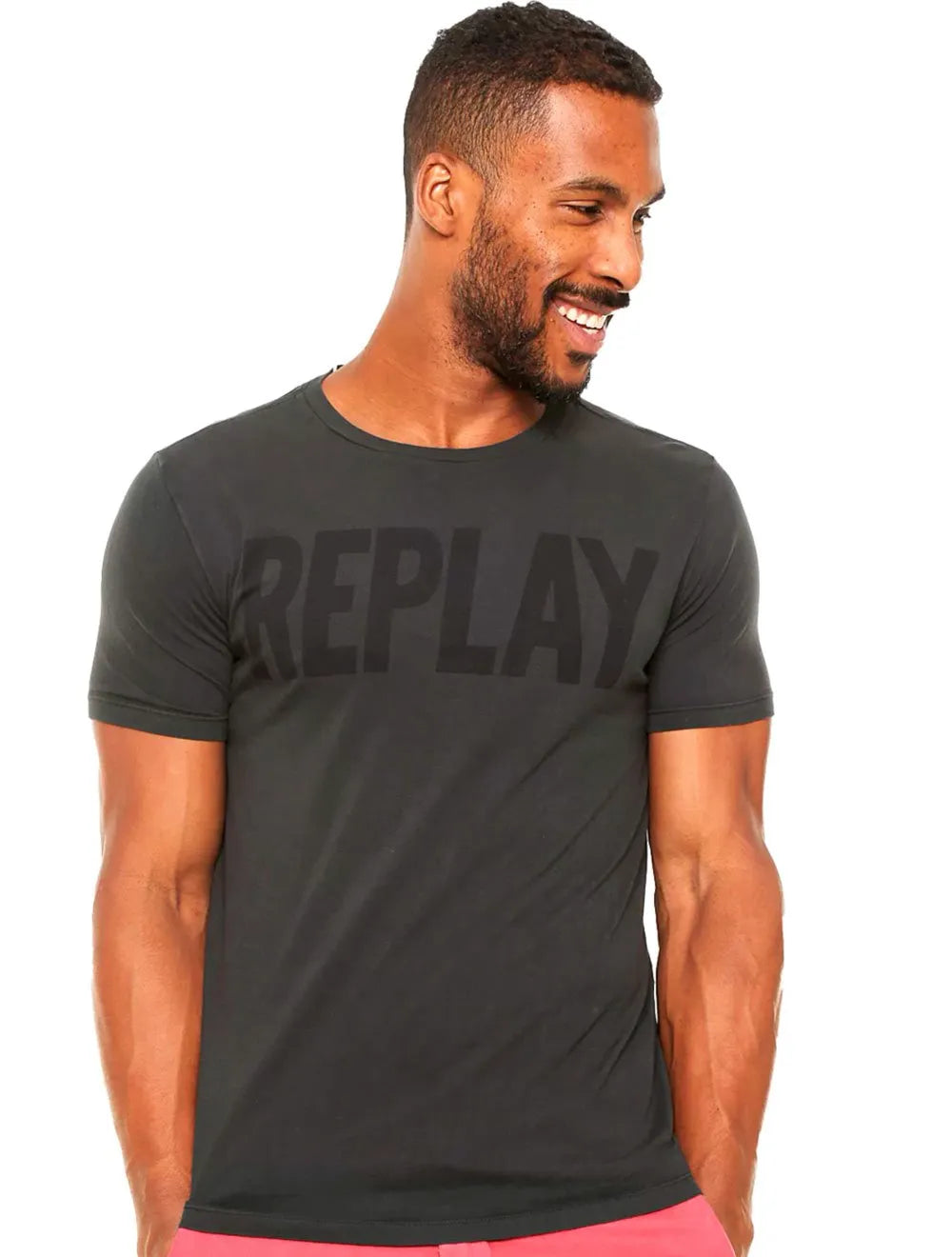 Camiseta Replay Masculina Frontal Stamp Logo Chumbo