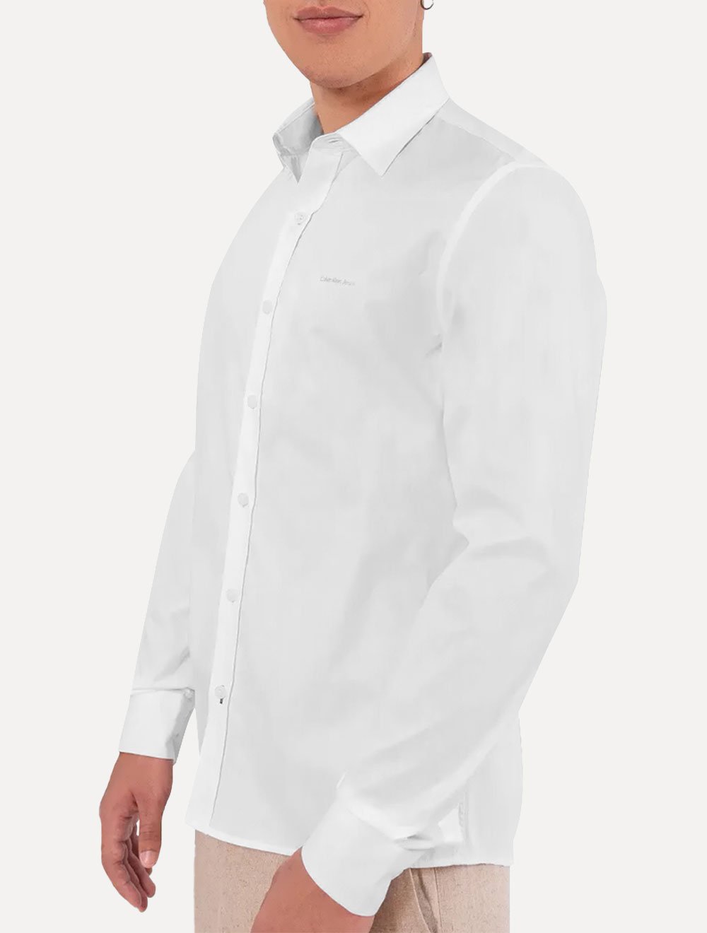 Camisa Calvin Klein Jeans Regular Plain Grey Logo Branca