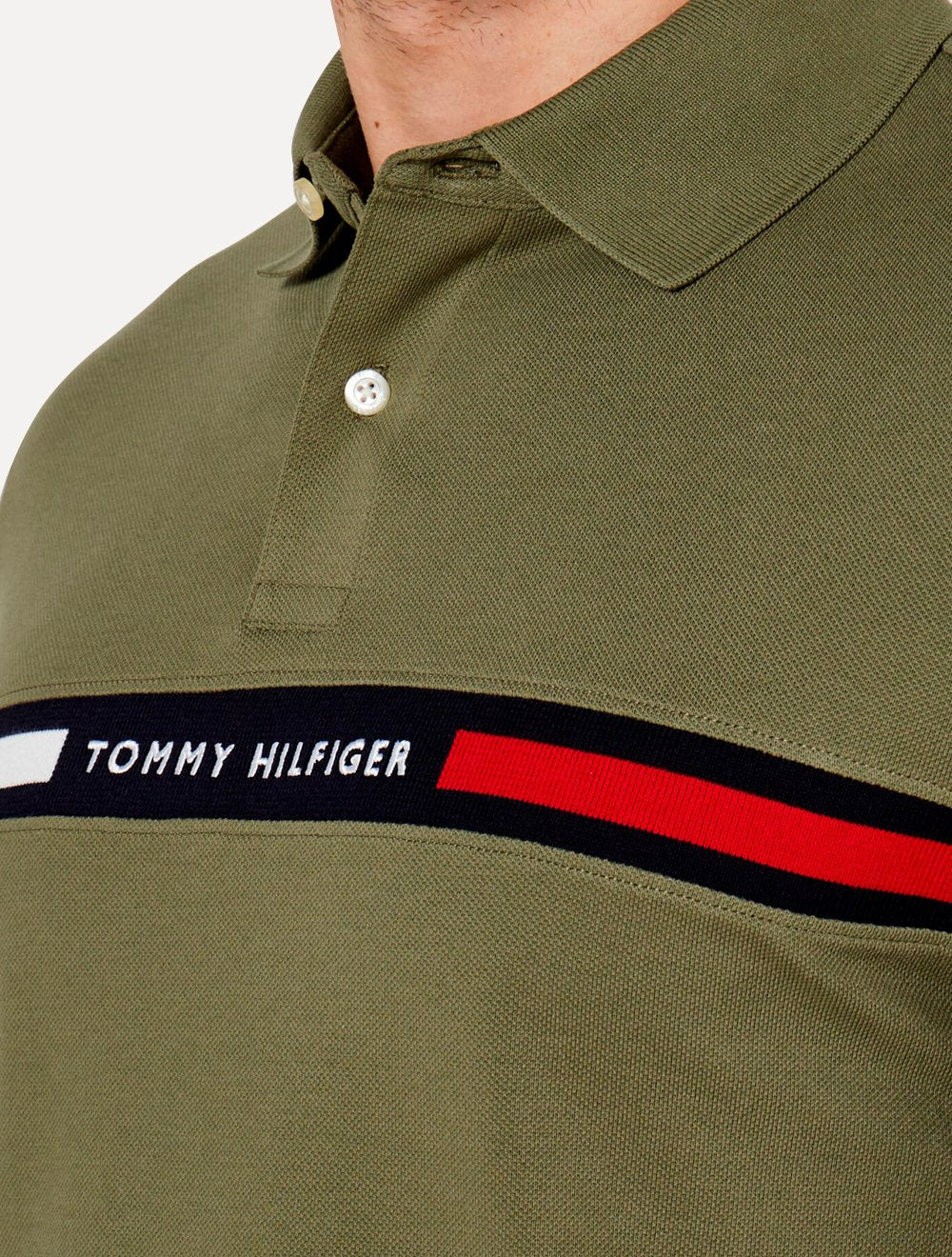Polo Tommy Hilfiger Masculina Regular Chest Insert Logo Verde Militar