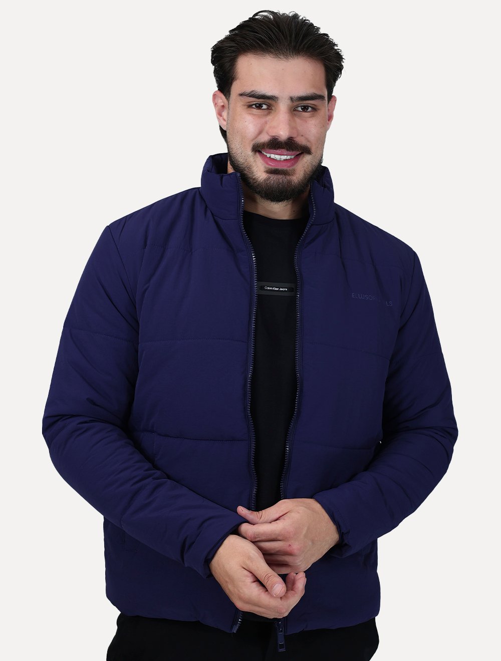 Jaqueta Ellus Masculina Nylon Puffer Wrinkle Azul Marinho