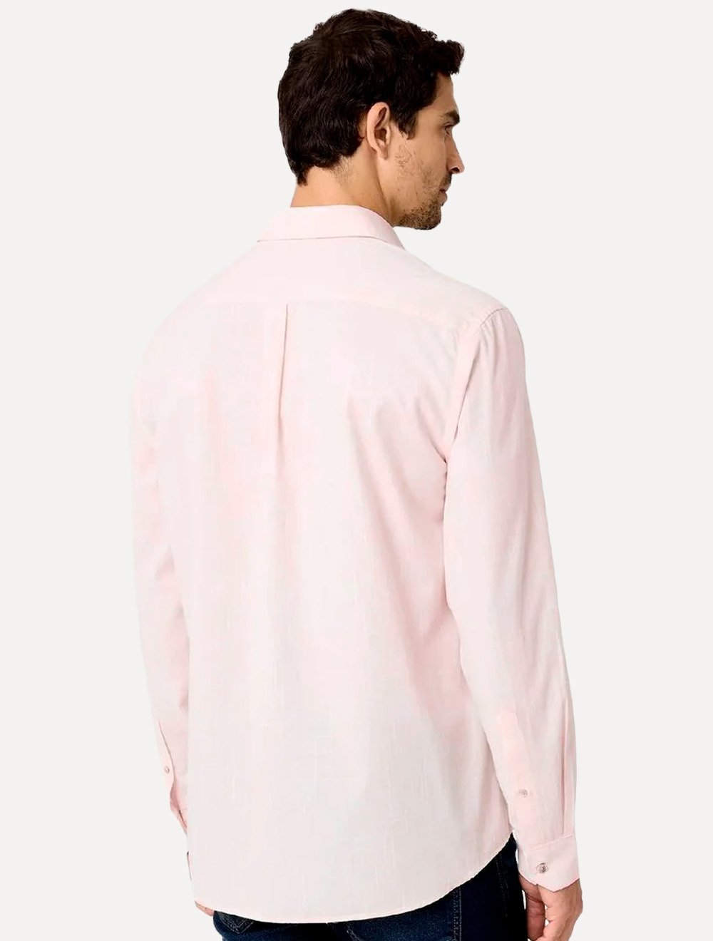 Camisa Dudalina Masculina Manga Longa Slim Fit Slub Cotton Flame Rosa Claro