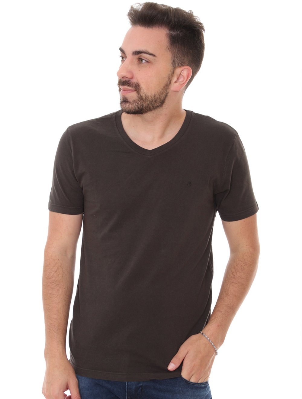 Camiseta Replay Masculina R Basic V-Neck Chumbo