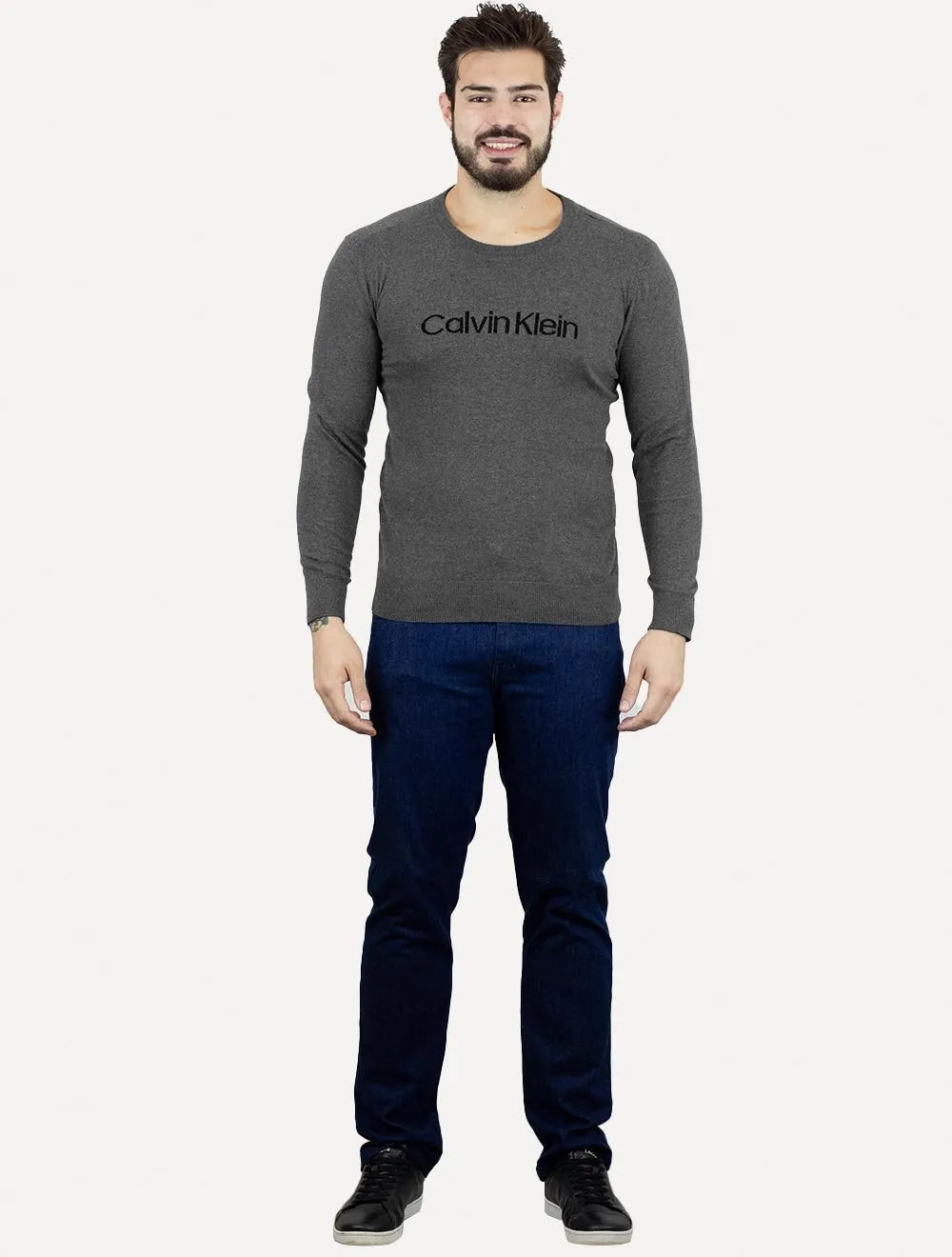 Suéter Calvin Klein Masculina Tricot Front Logo Chumbo