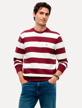 Moletom Tommy Hilfiger Masculino Crewneck Essential Terry Cáqui Claro/Bordô
