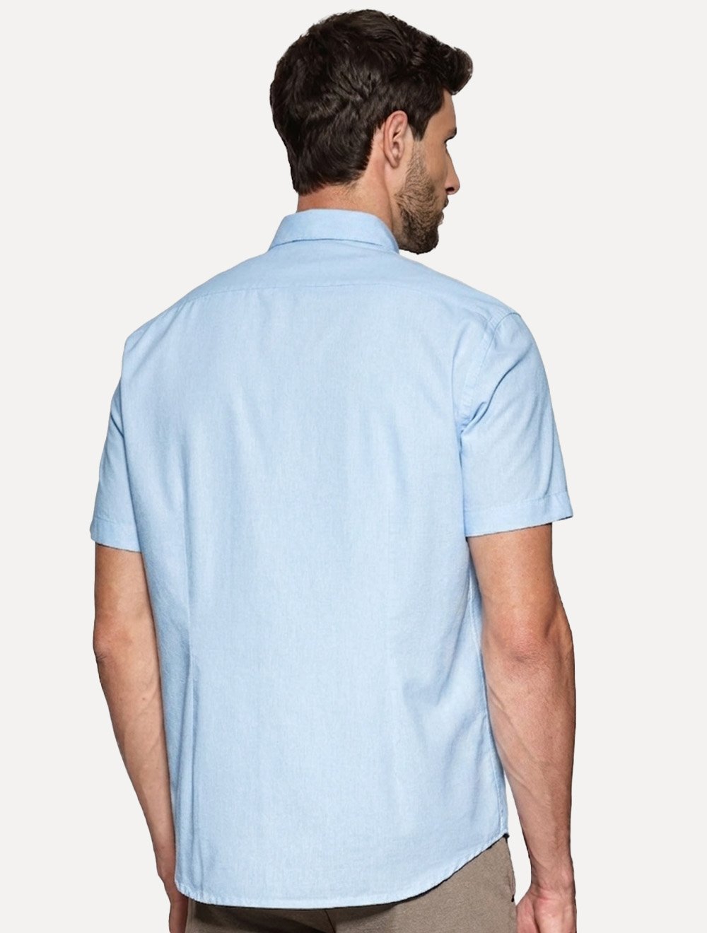 Camisa Aramis Masculina Manga Curta Slim Oxford Planalto Azul Claro
