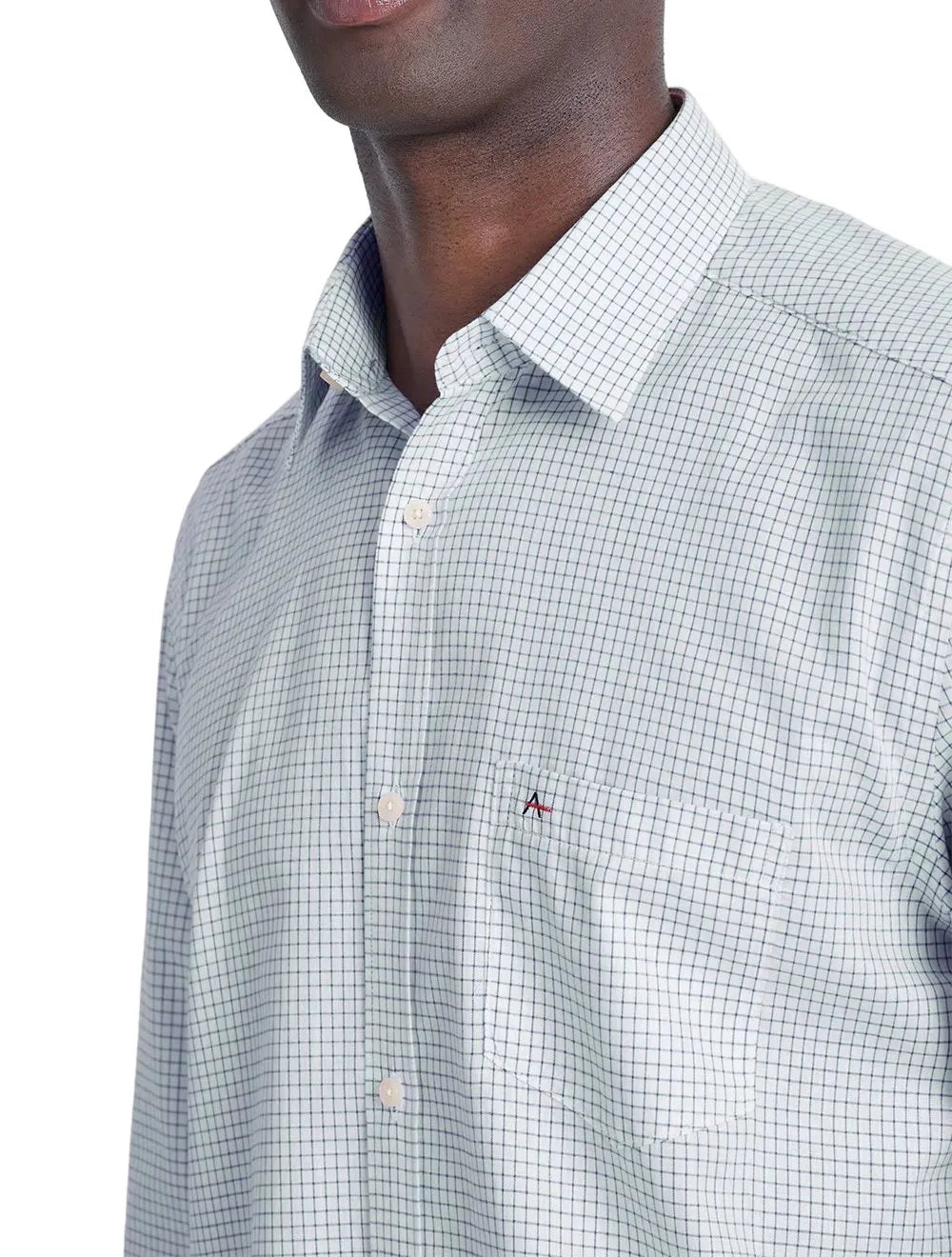 Camisa Aramis Masculina Regular Tricoline Micro Xadrez Branca/Azul Índigo