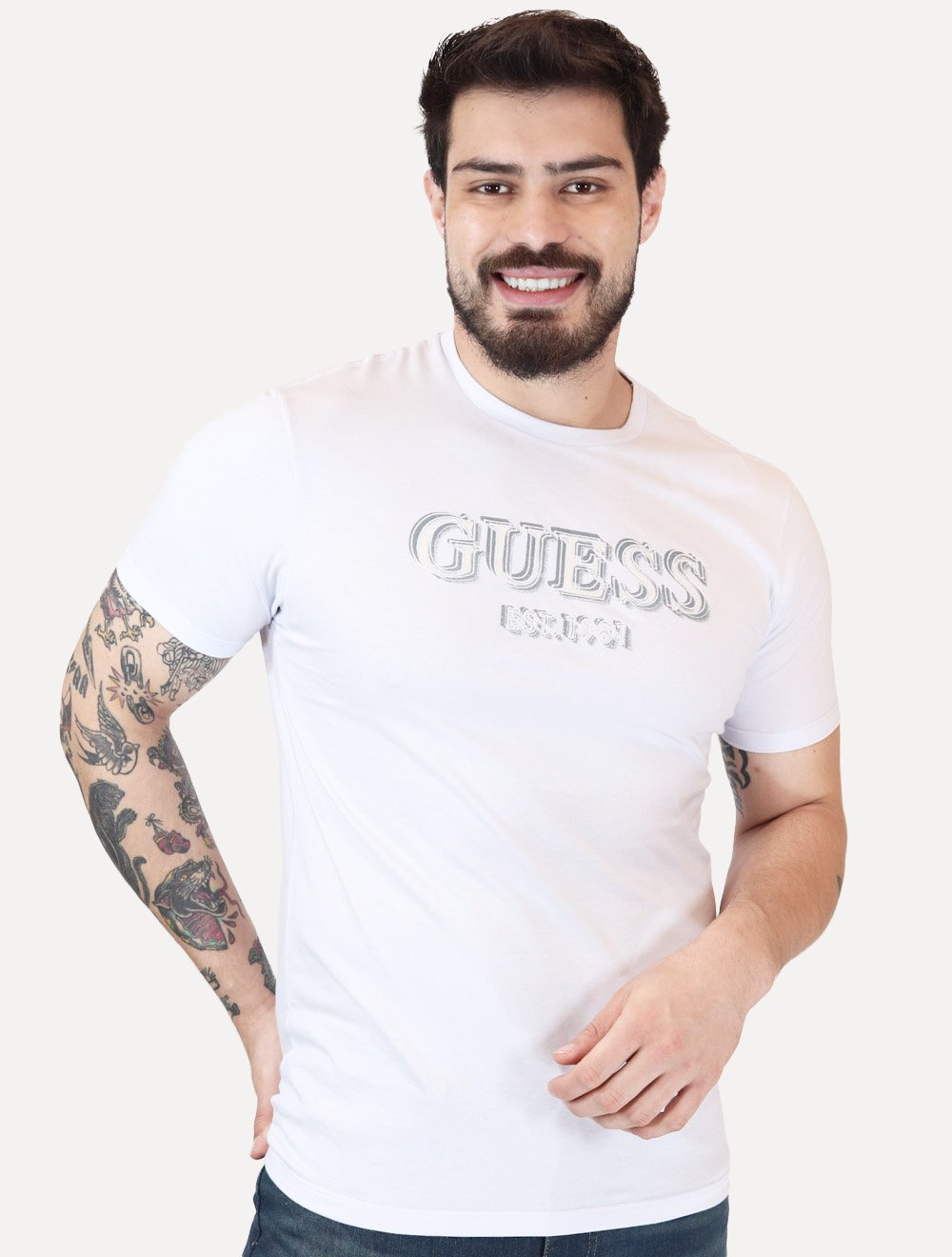 Camiseta Guess Masculina Est. 1981 Overwritten Branca