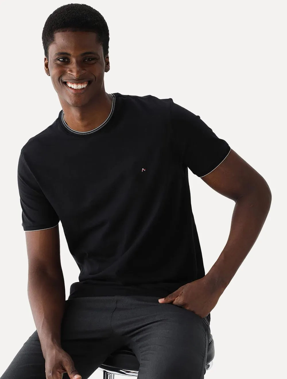 Camiseta Aramis Masculina Grey Friso Gola Preta