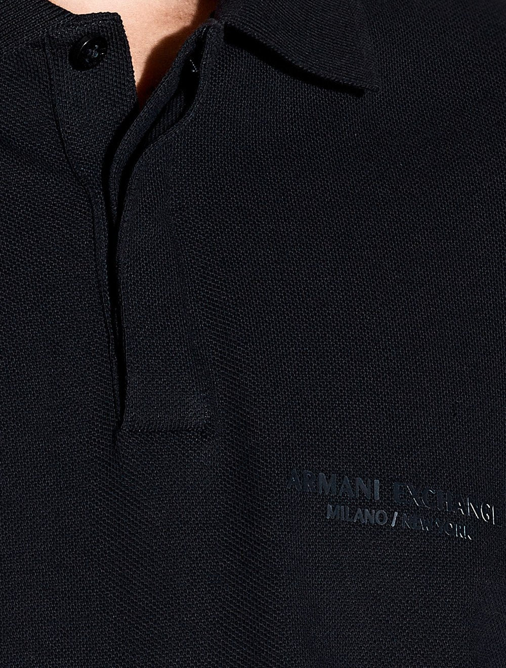 Polo Armani Exchange Regular Fit Light Logo Milano Azul Marinho