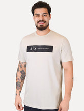 Camiseta Armani Exchange Masculina Regular Silk AX Frontal Logo Cáqui Claro