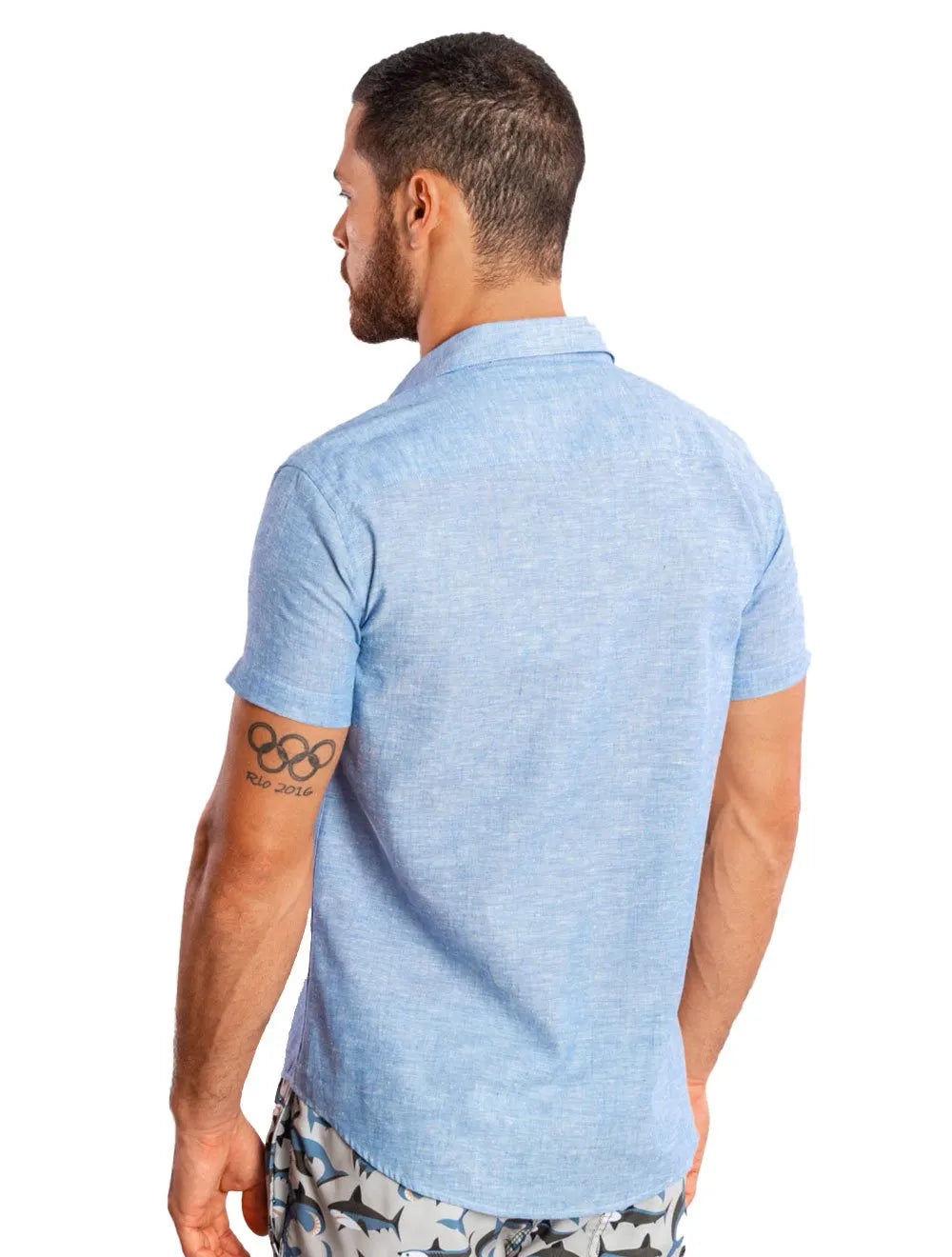 Camisa Sergio K Masculina Manga Curta Regular Linho Casual Azul Mescla