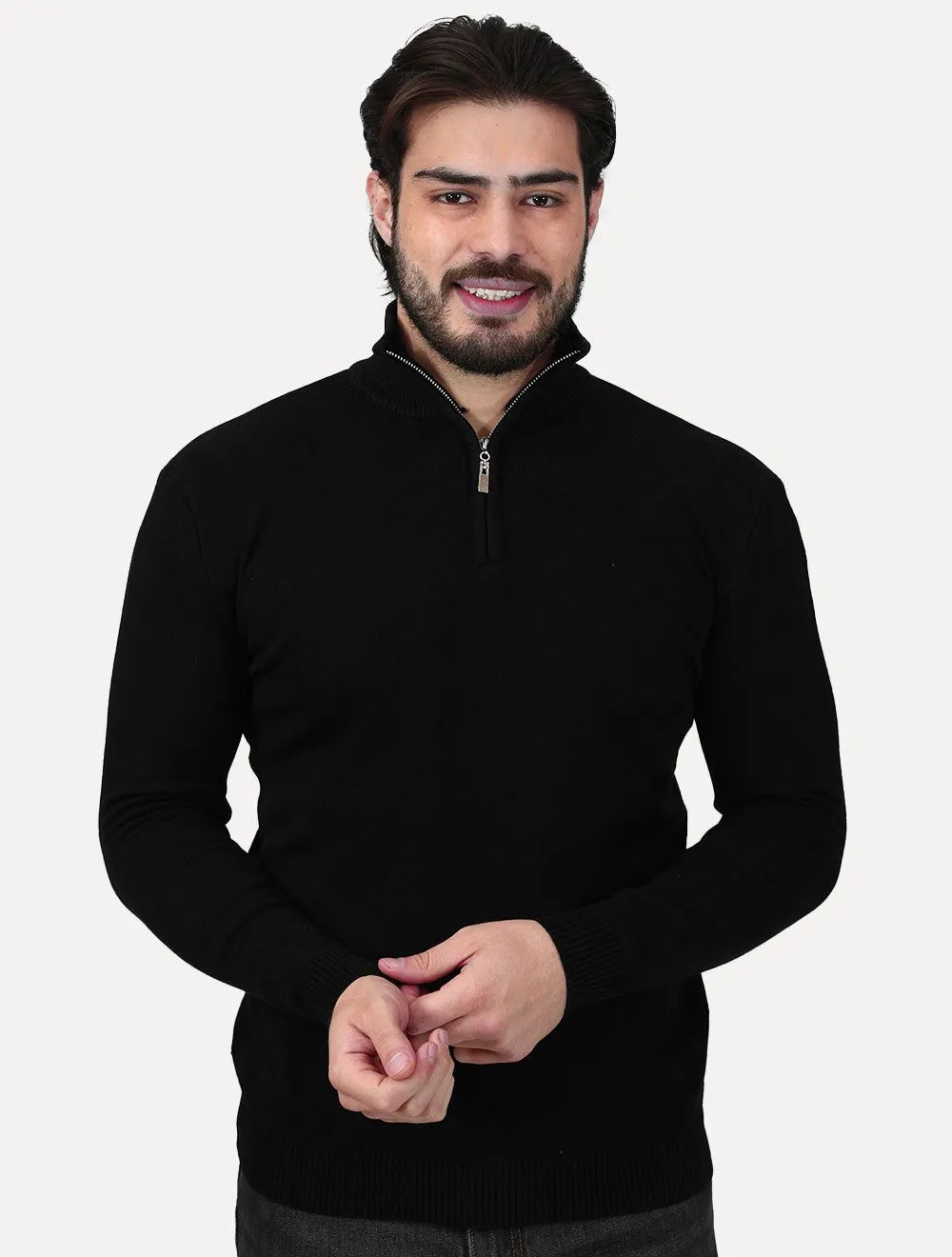 Suéter Dixen Masculino Tricot Straights Half-Zip Gola Alta Preto