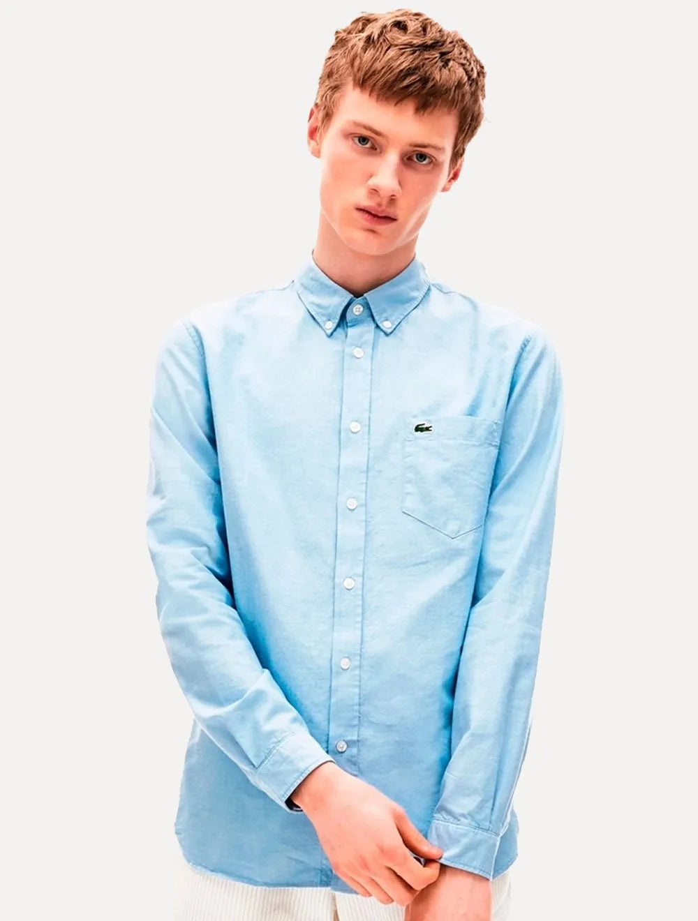 Camisa Lacoste Masculina Regular Fit Oxford Classic Azul Claro
