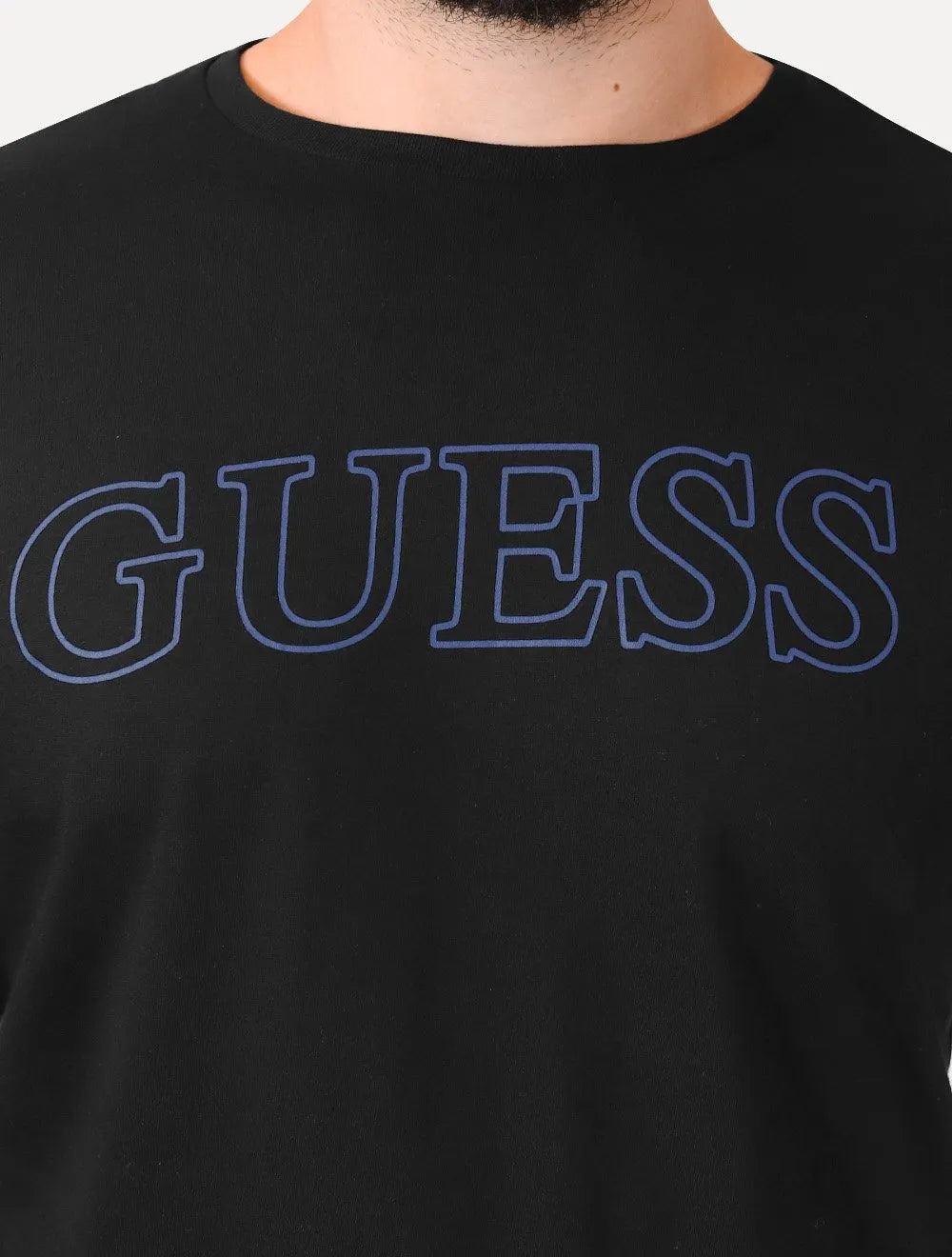 Camiseta Guess Masculina Outline Blue Logo Preta