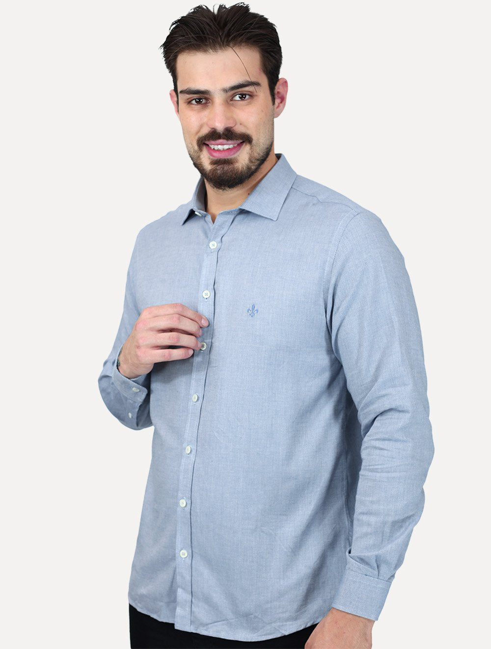 Camisa Dudalina Masculina Slim Fit Superfine Cotton Azul Mescla