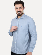 Camisa Dudalina Masculina Slim Fit Superfine Cotton Azul Mescla