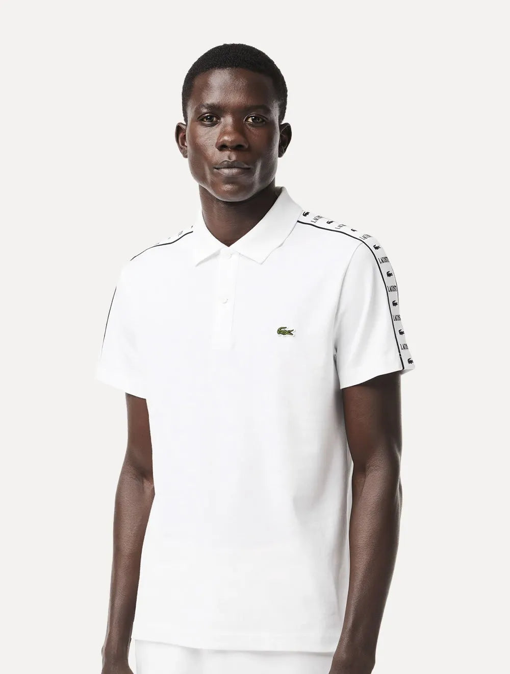Polo Lacoste Masculina Piquet Stripe Stretch Branca