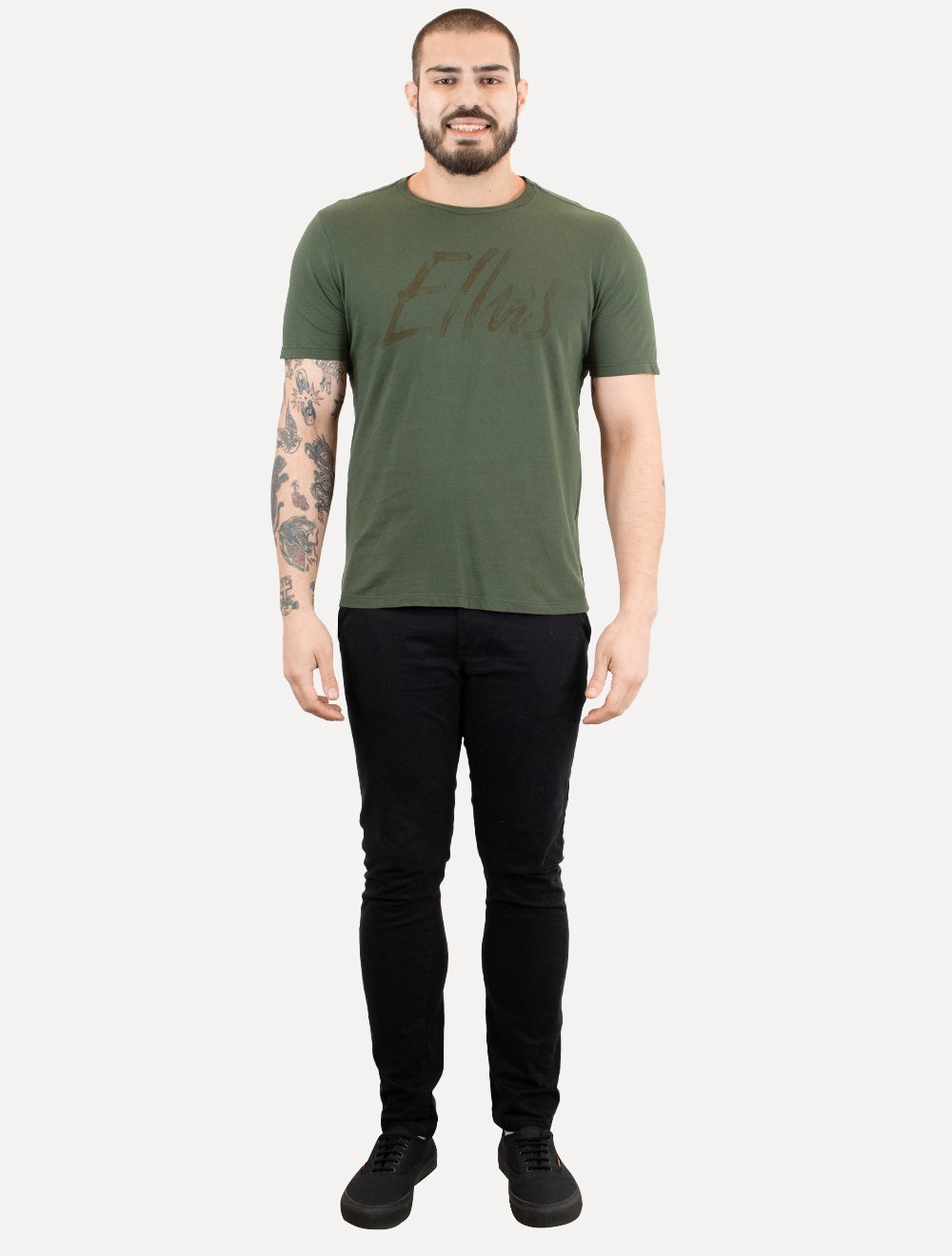Camiseta Ellus Masculina Maxi Logo Classic Brush Verde Floresta