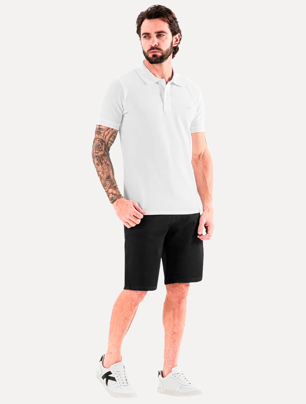 Polo King & Joe Masculina Piquet Slim Ocre Logo Branca