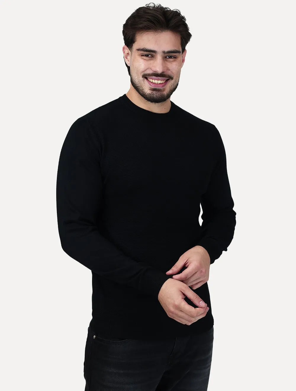 Suéter Dixen Masculina Tricot Manga Longa Frente Texturizada Preta