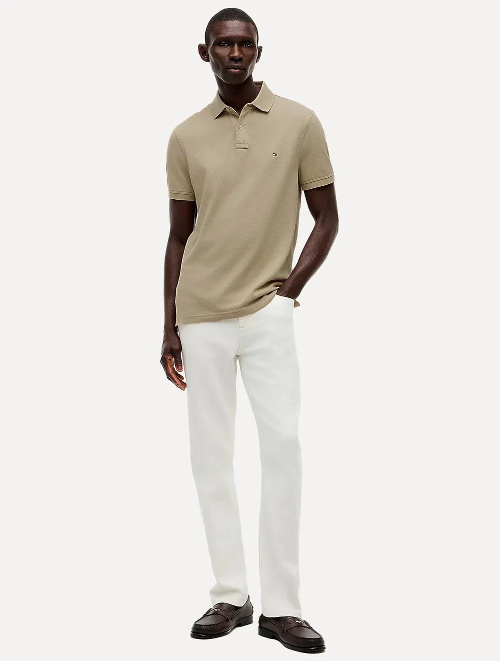 Polo Tommy Hilfiger Masculina Slim Piquet 1985 Cáqui Médio