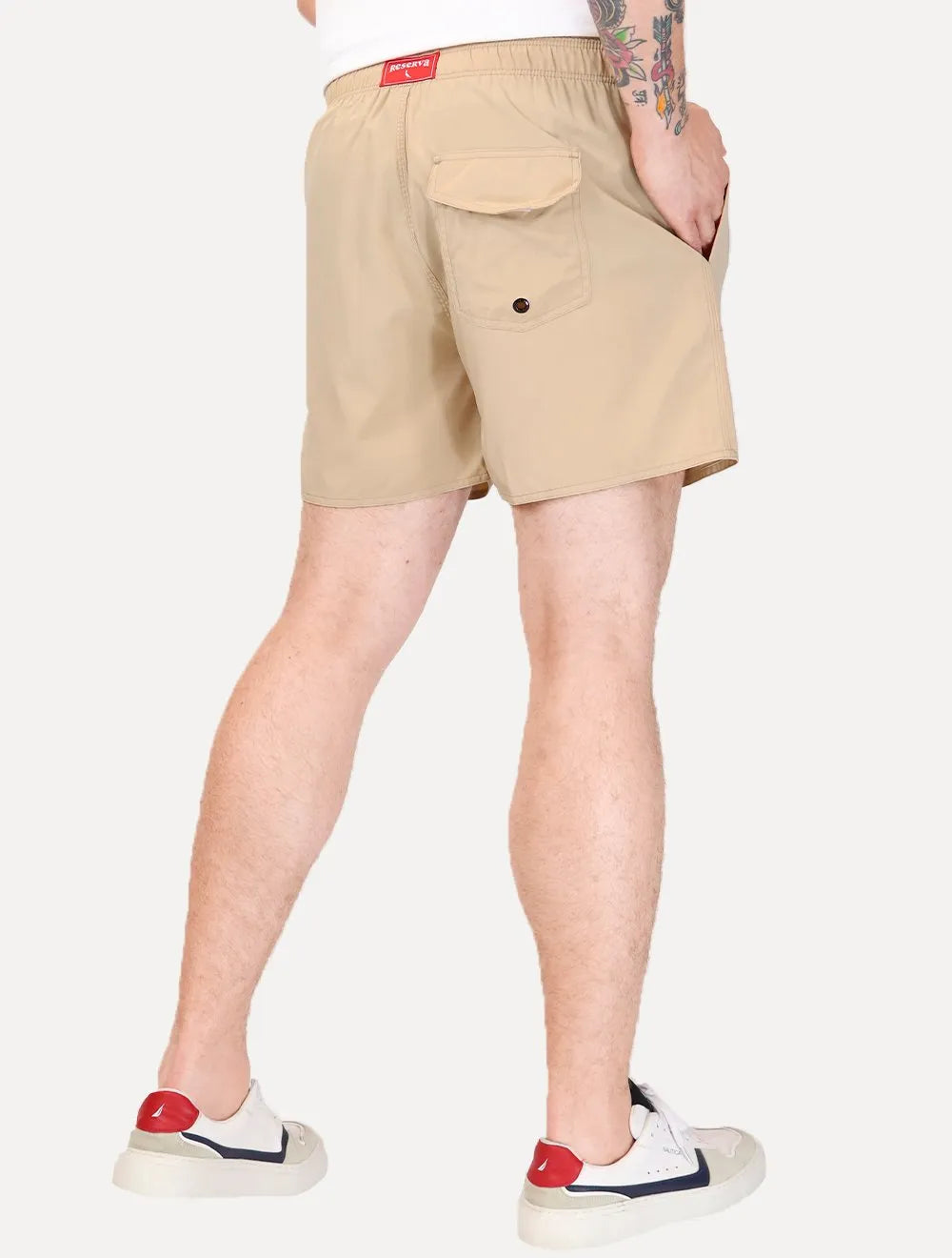 Short Reserva D'Água Beachwear Liso Tag Lateral Caqui