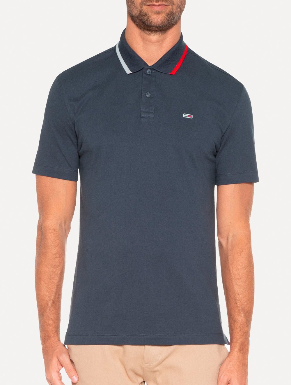 Kit Polos Tommy Jeans | Regular Flag Neck e Tipped Stretch Preta/Branca/Azul Marinho