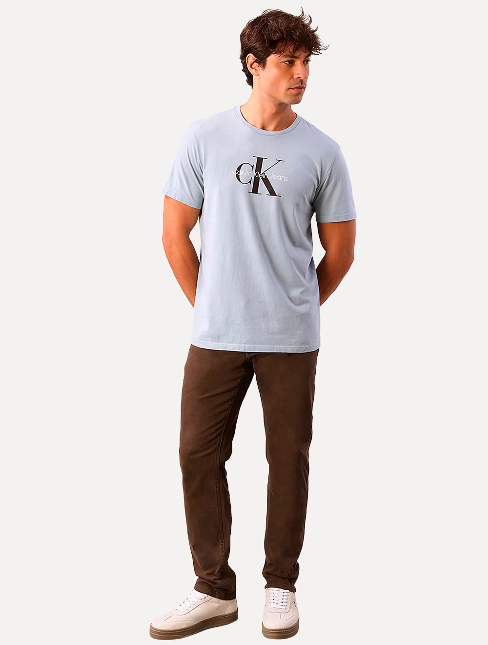 Camiseta Calvin Klein Jeans Masculina New Re Issue Frontal Azul Claro