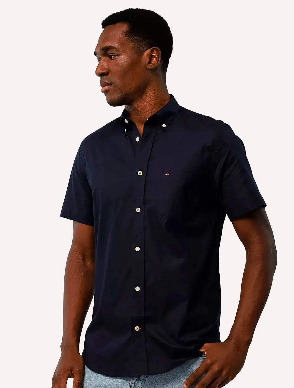 Camisa Tommy Hilfiger Masculina Manga Curta Regular Core Oxford Azul Marinho