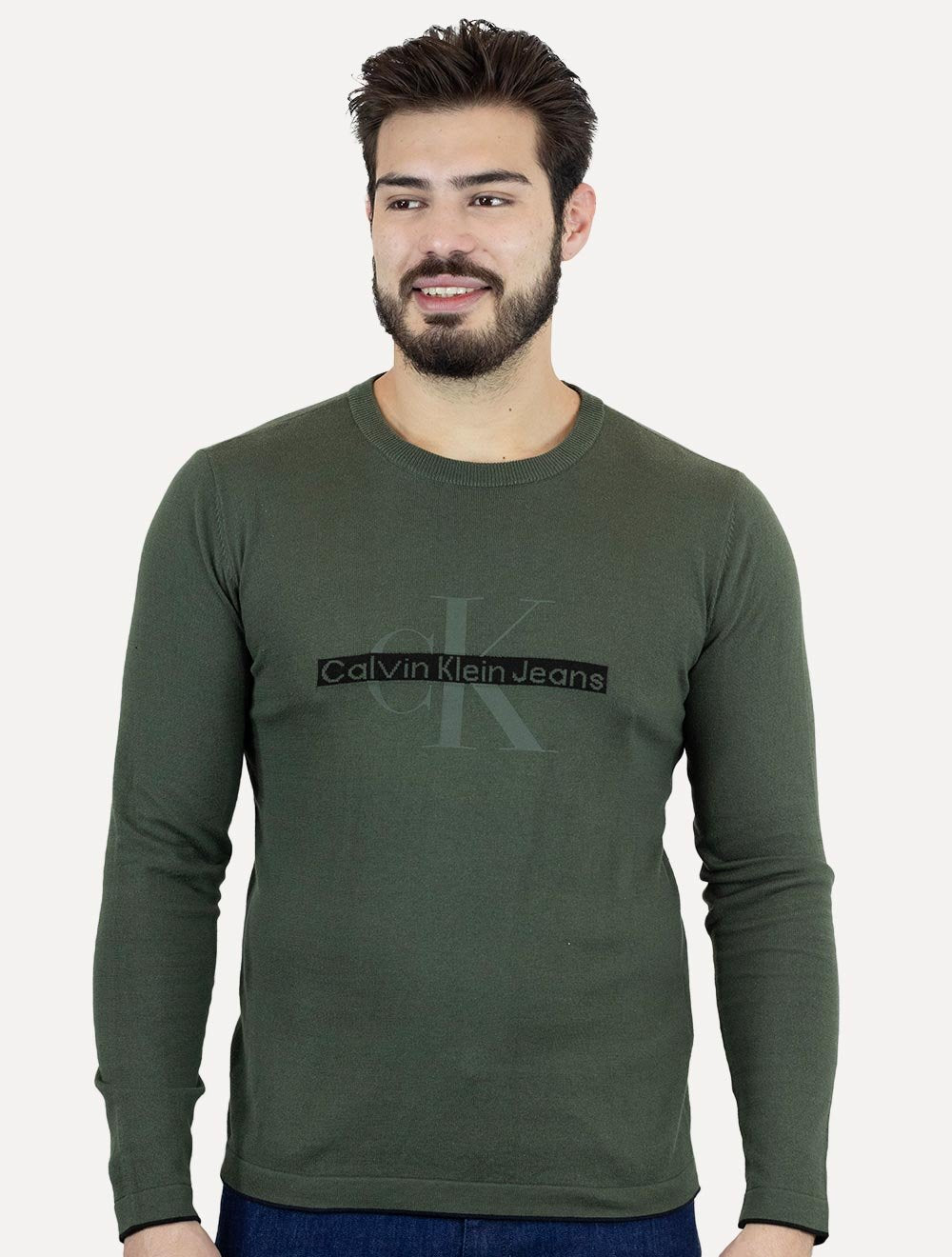 Suéter Calvin Klein Jeans Masculino Tricot Logo Reissue Verde Militar