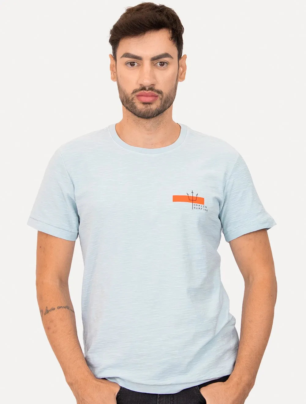 Camiseta Osklen Masculina Slim Rough Orange Sash Azul Claro
