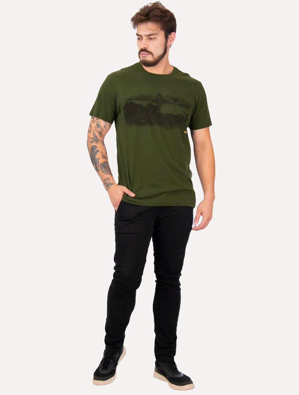 Camiseta Osklen Masculina Slim Vintage Rio Photo Verde Escuro