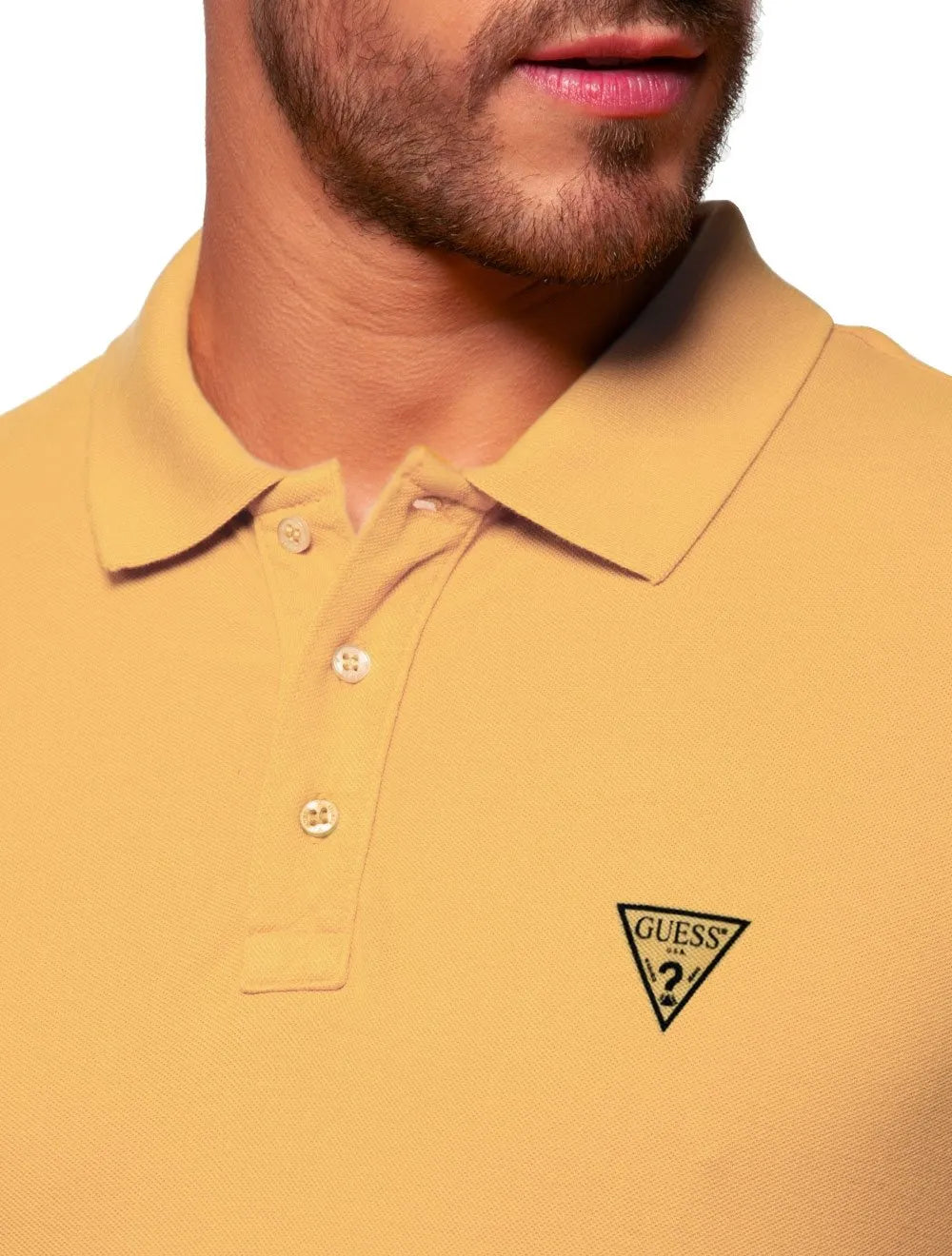 Polo Guess Masculina Piquet Slick Gold Amarela