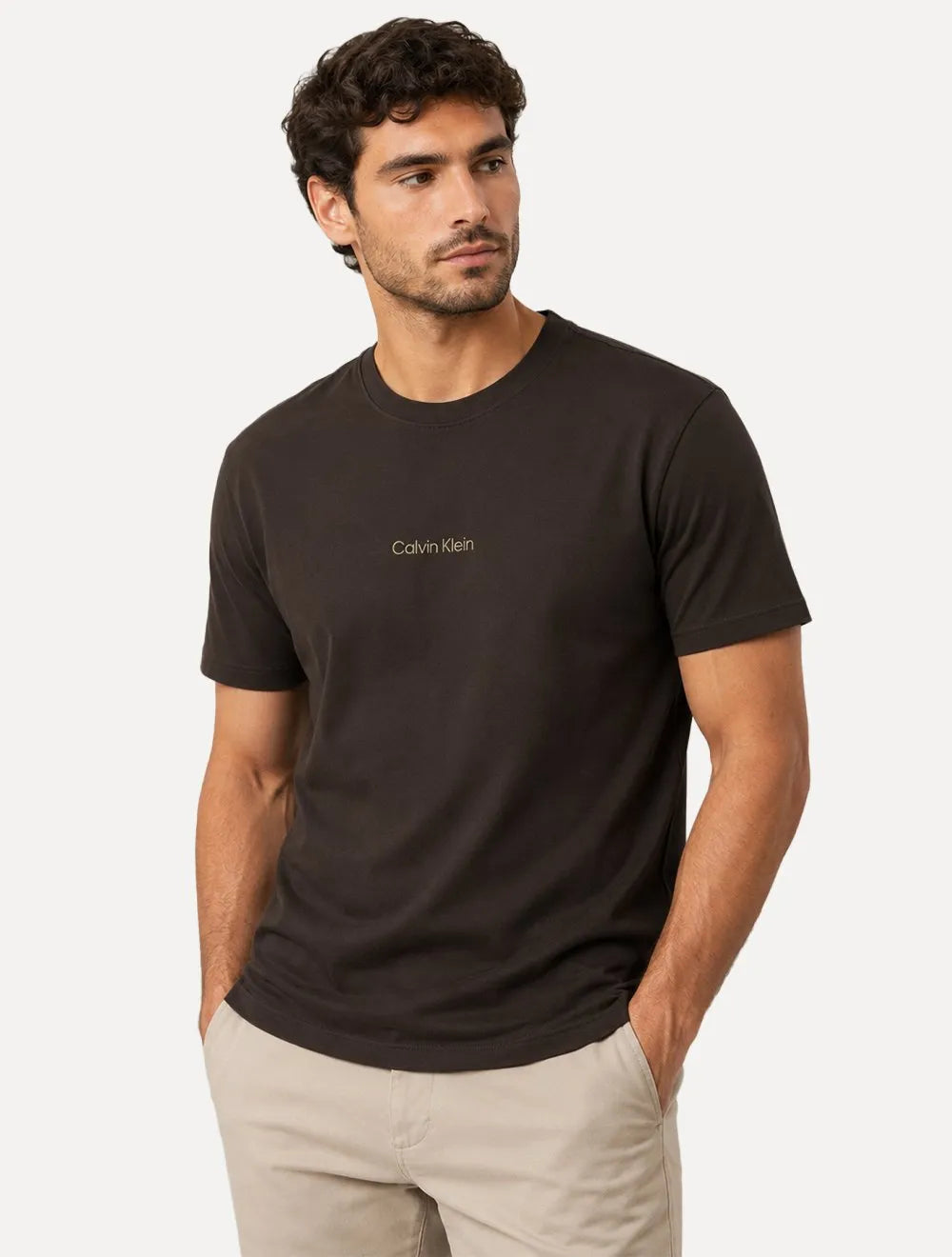 Camiseta Calvin Klein Masculina Institutional Logo Marrom Escuro