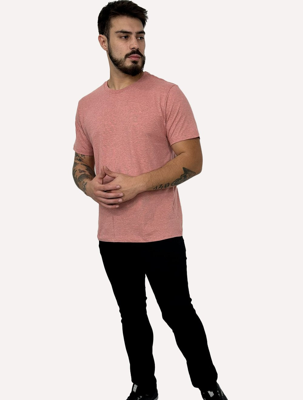 Camiseta Aramis Masculina Malha Fio a Fio Rosa Mescla