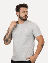 Camiseta Calvin Klein Masculina V-Neck Logo Flamê Cinza Mescla