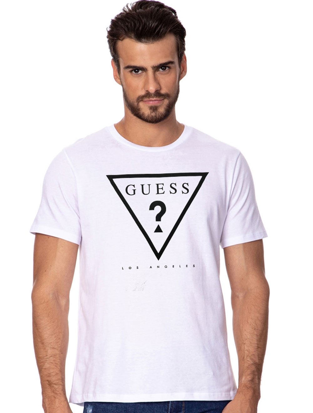 Camiseta Guess Masculina Class Light Hollow Logo Branca
