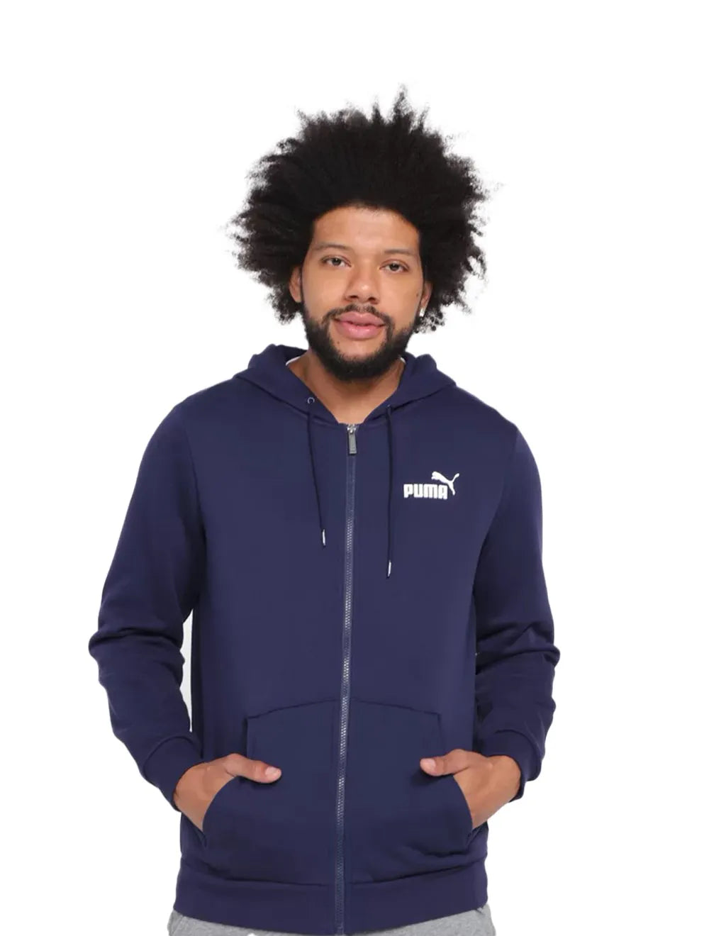 Moletom Puma Masculino Hoodie Essentials Small Logo Full-Zip Azul Marinho