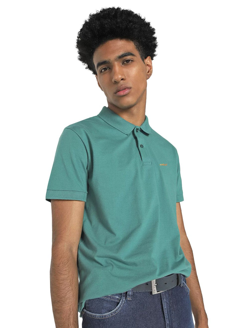 Polo Colcci Masculina Piquet Orange Logo Verde