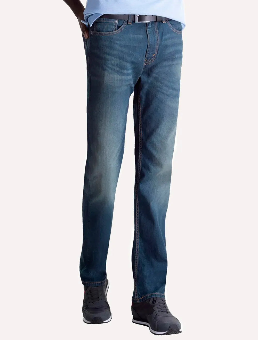 Calça Levis Jeans Masculina 505 Regular Stretch Greenish Washed Médio
