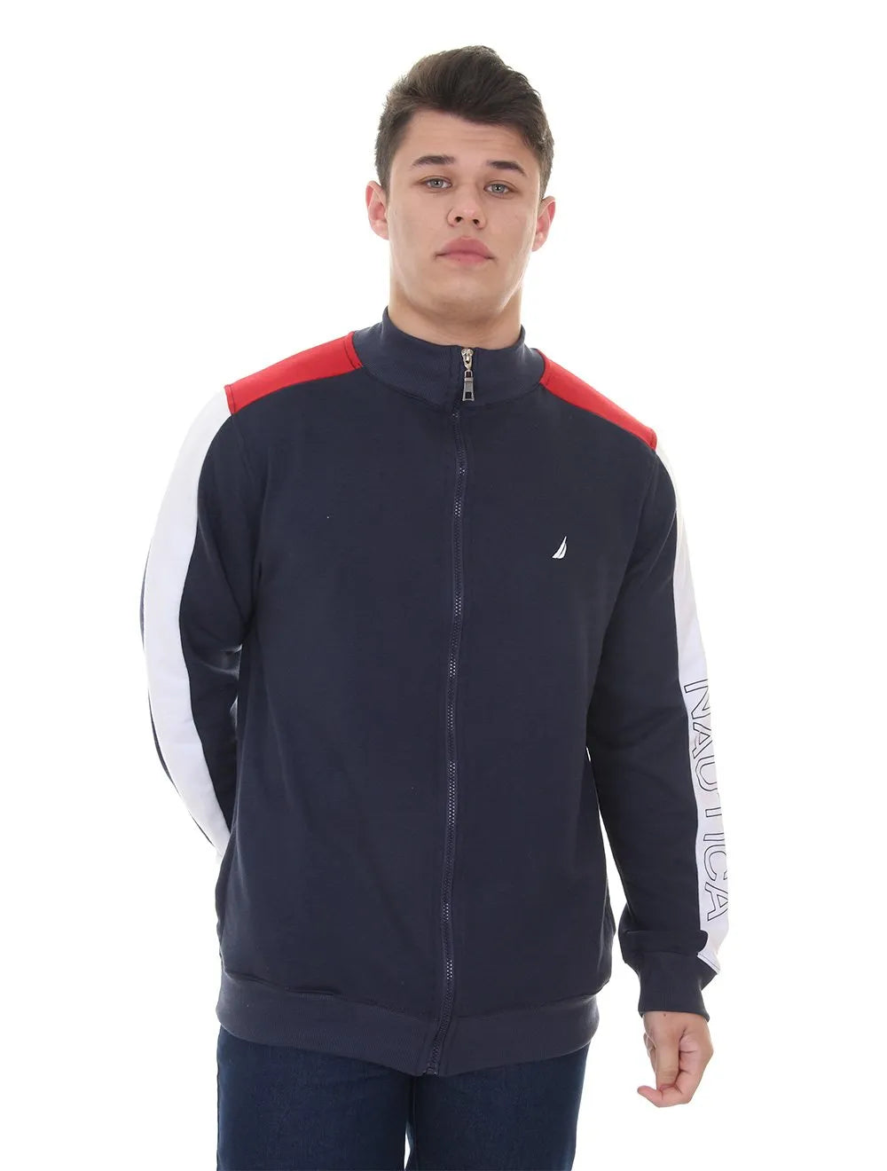 Moletom Nautica Masculino Full-Zip Logo Sleeve Azul Marinho