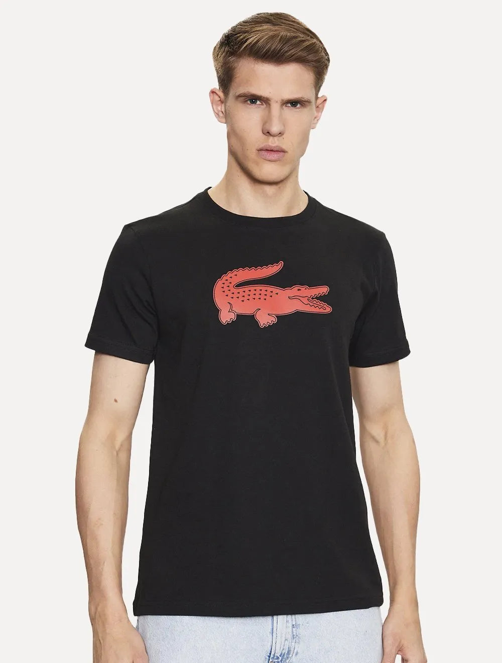 Camiseta Lacoste Masculina Jersey Sport 3D Red Logo Preta