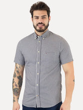 Camisa Tommy Hilfiger Masculina Manga Curta Pocket Gingham Marinho