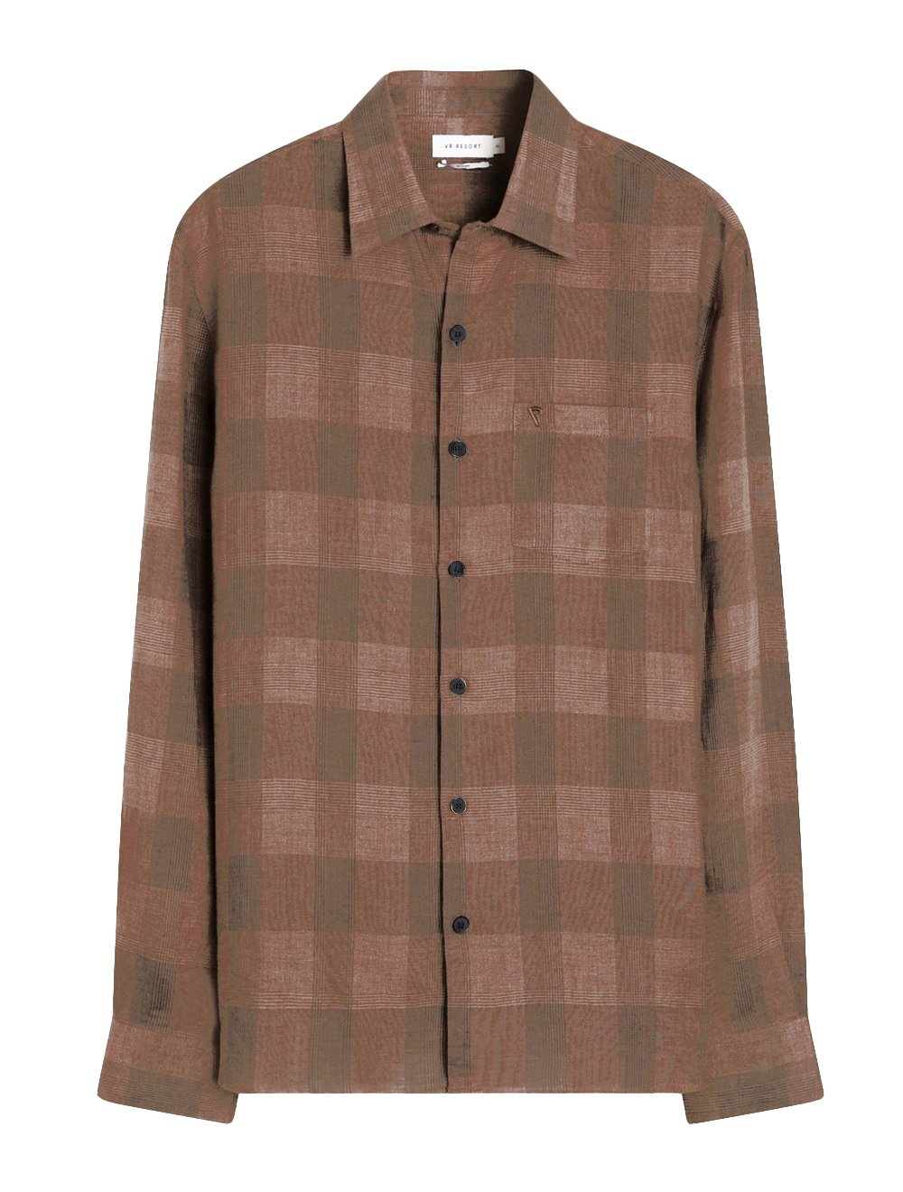 Camisa VR Masculina Linho Blend Clássica Plaid Marrom