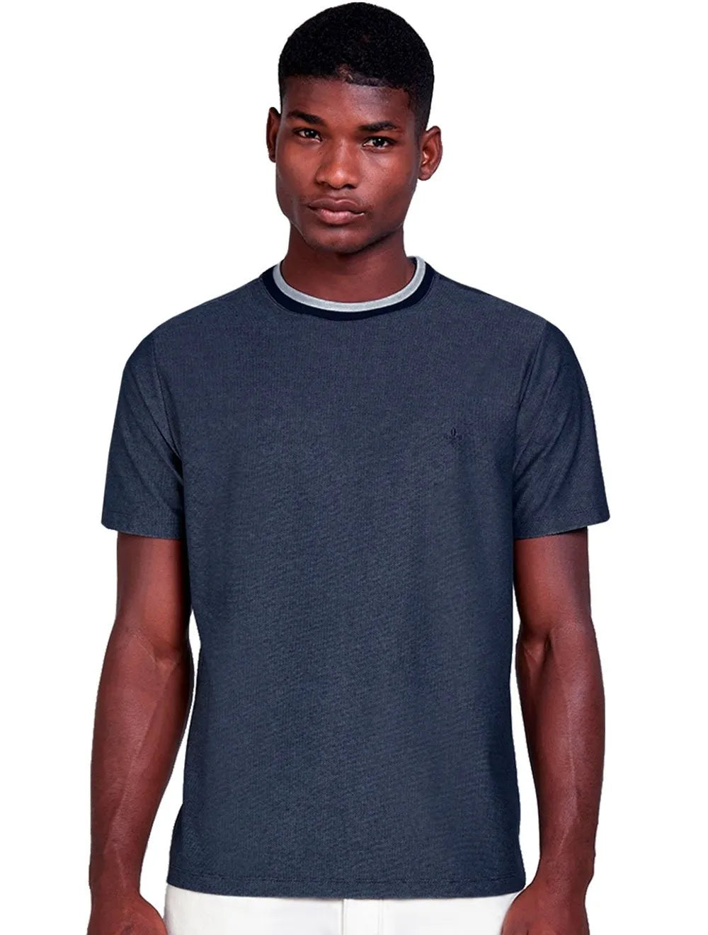 Camiseta Dudalina Regular Retilinea Gola Dots Azul Marinho