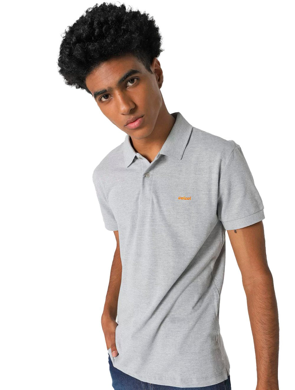 Polo Colcci Masculina Piquet Orange Logo Cinza Mescla