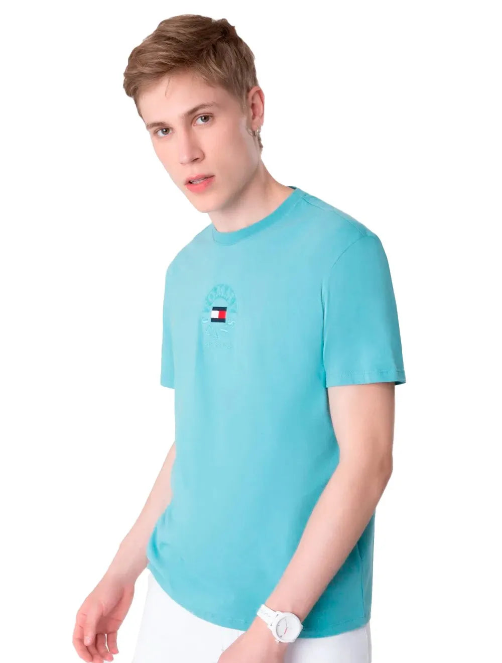 Camiseta Tommy Jeans Masculina Timeless Circle Badge Azul Turquesa