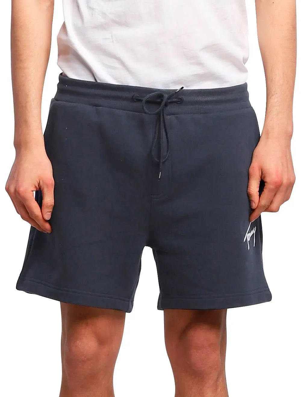 Bermuda Tommy Jeans Masculina Moletom Embroidered Signature Azul Marinho